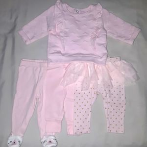 4pc, 3M Baby Girl Sweater and Pants Bundle